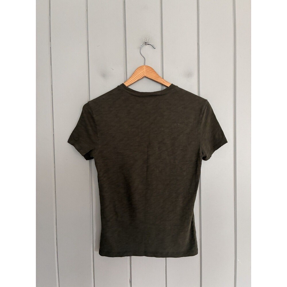 Theory Tiny Tee Top M Medium T-Shirt Minimalist 100% Cotton USA Olive Green S/S